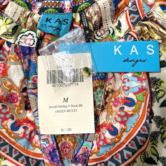 KAS Designs Women's Top Long Sleeve Scroll Paisley V Neck Size M - Picture 4 of 8